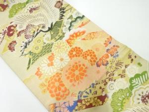 アンティーク　鶴に草花模様織出し丸帯（材料）